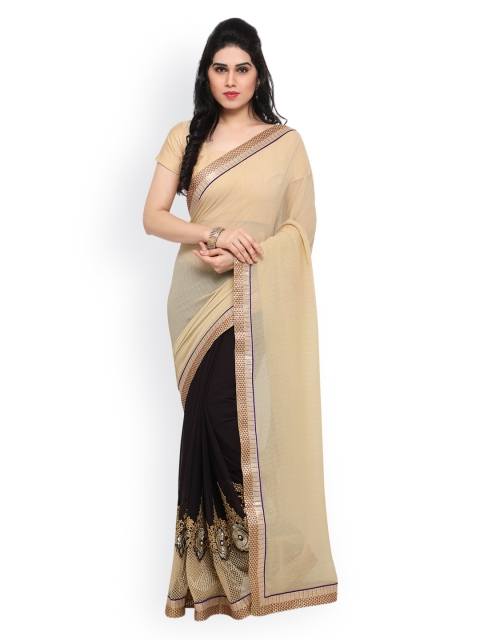 

Sareegama Beige & Black Art Silk Solid Saree