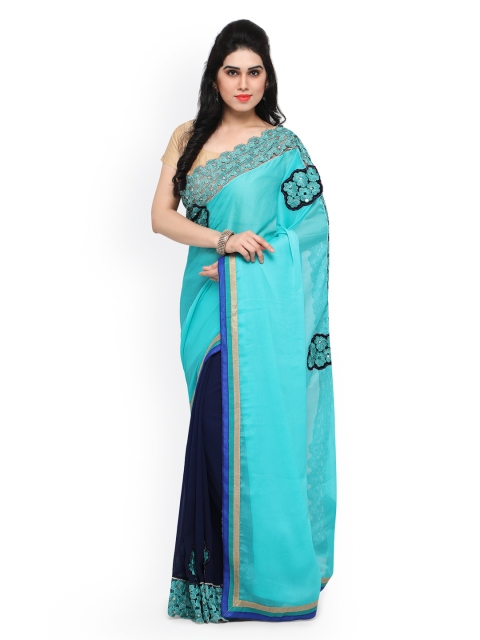 

Sareegama Blue Embroidered Poly Georgette Saree