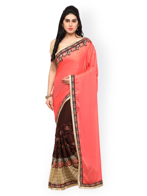 

Sareegama Pink & Brown Poly Georgette Embroidered Saree