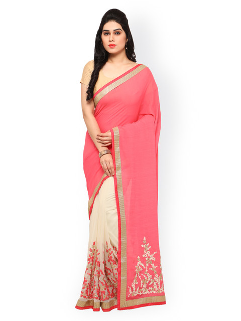 

Sareegama Pink & Beige Poly Georgette Embroidered Saree