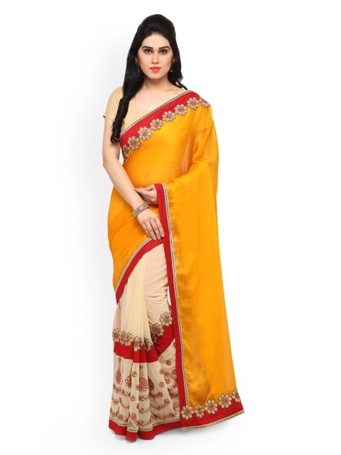 

Sareegama Yellow & Beige Poly Georgette Embroidered Saree