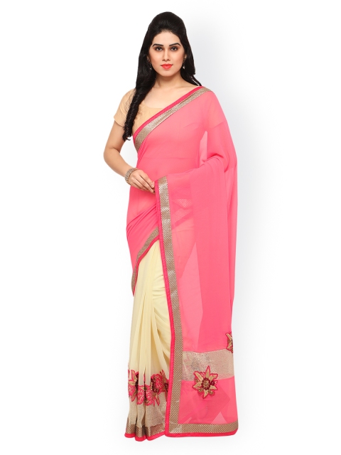 

Sareegama Pink & Beige Poly Georgette Embroidered Saree