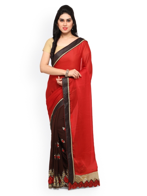 

Sareegama Red & Brown Poly Georgette Embroidered Saree