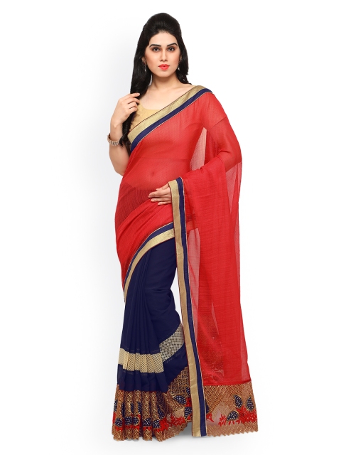 

Sareegama Red & Navy Blue Poly Georgette Embroidered Saree