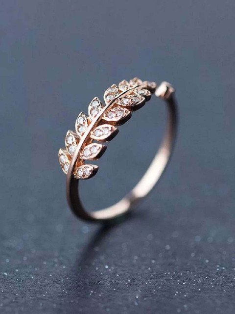

UNIVERSITY TRENDZ Women Rose Gold Plated Leaf Design Cubic Zirconia Ring