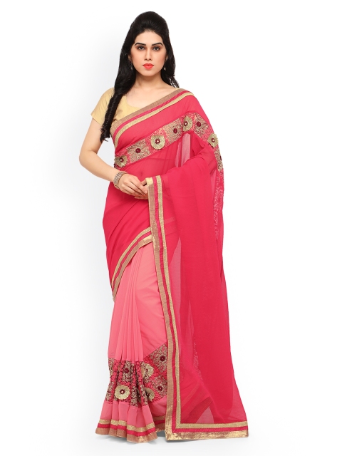 

Sareegama Red & Pink Poly Georgette Embroidered Saree