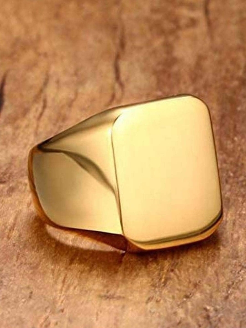 

UNIVERSITY TRENDZ Men 18k Stainless Steel Gold-Plated Masculine Square Finger Ring