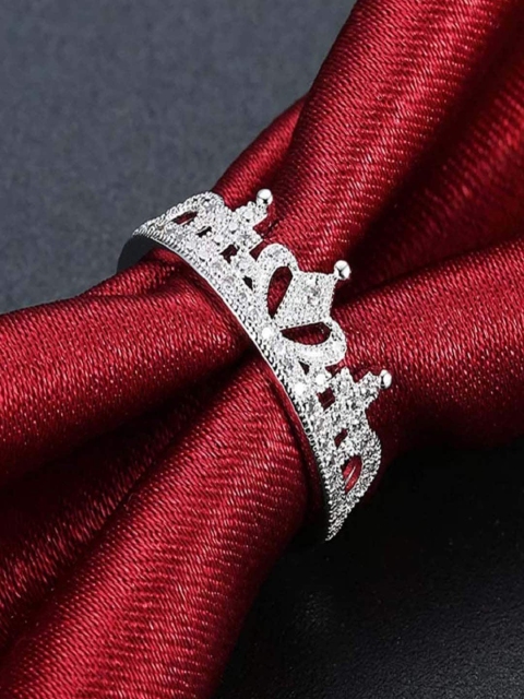

UNIVERSITY TRENDZ Silver-Plated CZ Stone-Studded Finger Ring