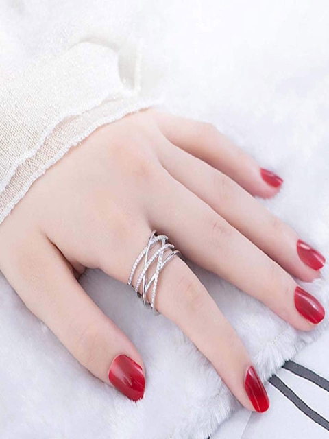 

UNIVERSITY TRENDZ Silver-Plated CZ-Studded Zig Zag Ring
