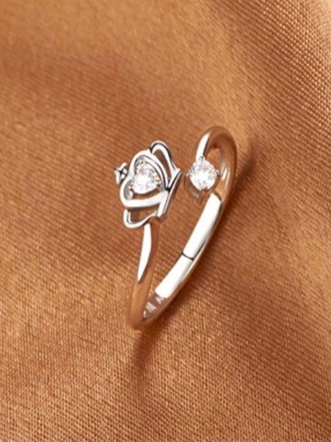 

UNIVERSITY TRENDZ Women Silver-Plated White CZ Open Crown Design Ring