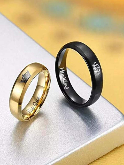 

UNIVERSITY TRENDZ Set Of 2 Gold-Toned & Black Couple Rings