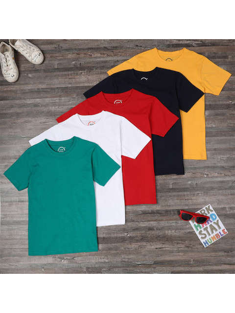 

ZION Boys Multicoloured 5 Printed V-Neck Bio Finish Slim Fit T-shirt, Multi