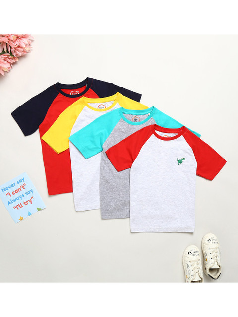 

ZION Boys Multicoloured 4 Printed V-Neck Bio Finish Applique Slim Fit T-shirt, Multi