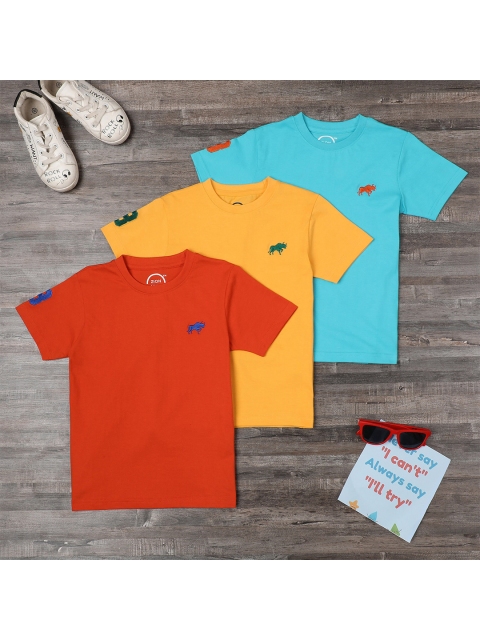 

ZION Boys Multicoloured 3 V-Neck Bio Finish Applique Slim Fit T-shirt, Multi