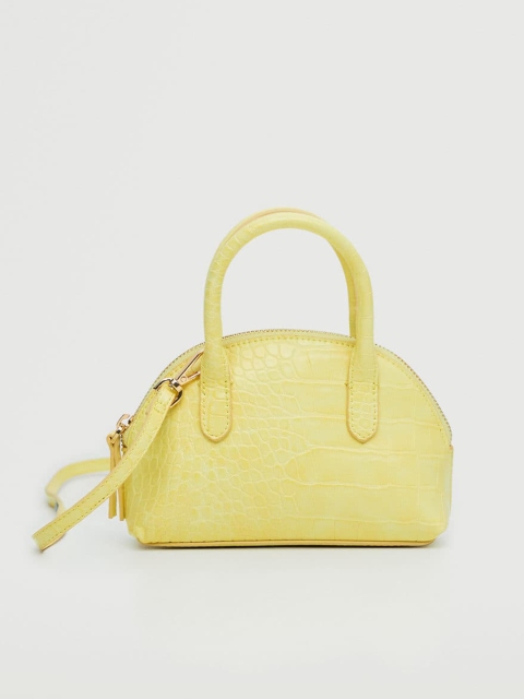 

MANGO Women Pink Croc Textured Structured Handheld Bag, Yellow