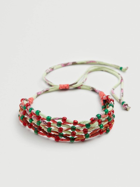 

MANGO Coral Orange & Green Choker Beaded Necklace