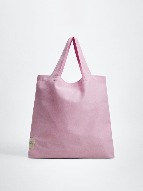 

MANGO Women Pink Solid Pure Cotton Structured Shoulder Bag