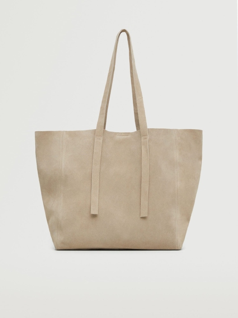 

MANGO Beige Solid Leather Structured Shoulder Bag with Suede Finish