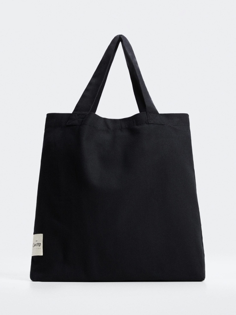

MANGO Black Solid Structured Cotton Tote Bag