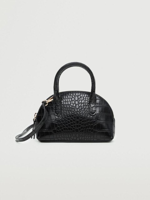 

MANGO Black Croc Textured Half Moon Sling Bag