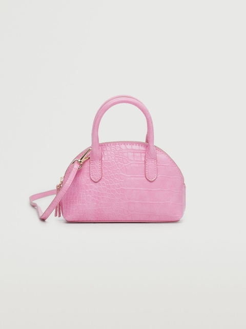 

MANGO Women Pink Croc Textured Structured Handheld Bag