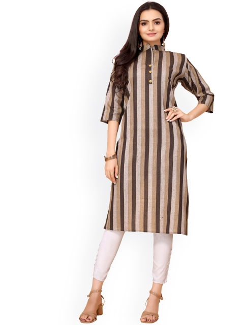 

Nimayaa Women Brown Striped Khadi Kurta