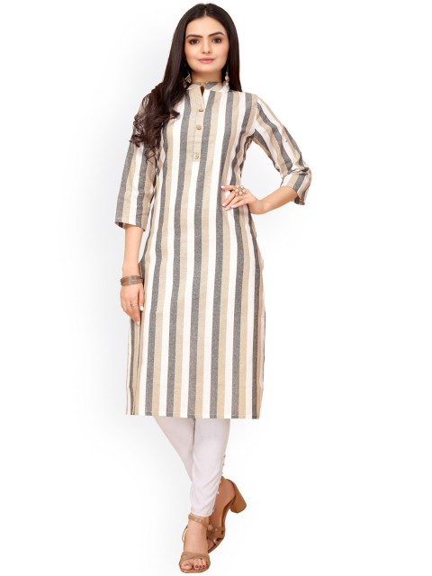 

Nimayaa Women Grey Striped Khadi Kurta
