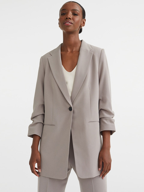 

H&M Women Grey Gathered-Sleeve Blazer