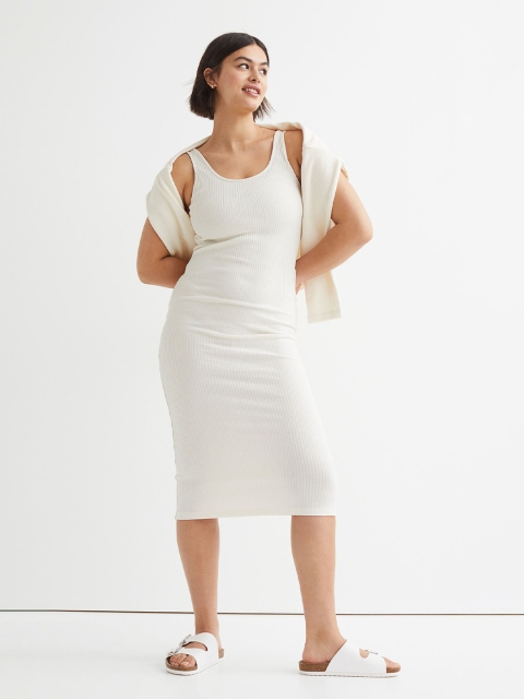

H&M Women White Ribbed Bodycon Dress
