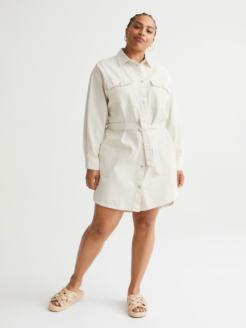 

H&M White Tie-Belt Denim Dress