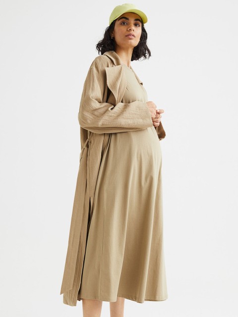 

H&M Beige Solid MAMA Calf-Length Jersey Maternity Dress