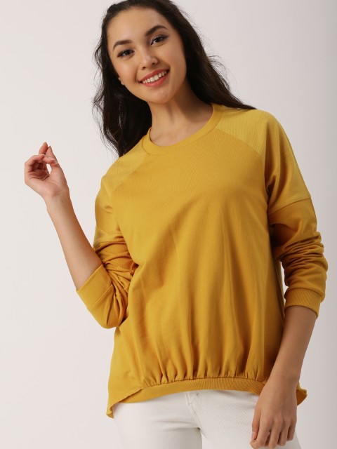 

DressBerry Women Mustard Yellow Solid Sweatshirt