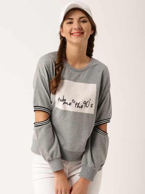 

DressBerry Women Grey Melange Printed Sweatshirt