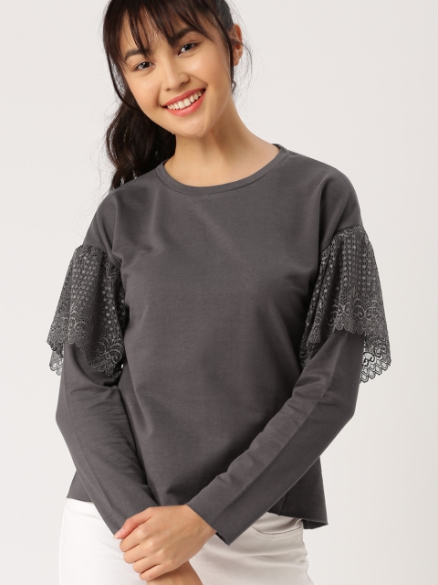 

DressBerry Women Charcoal Grey Solid Sweatshirt