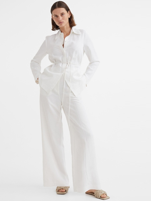 

H&M Women White wide Trousers