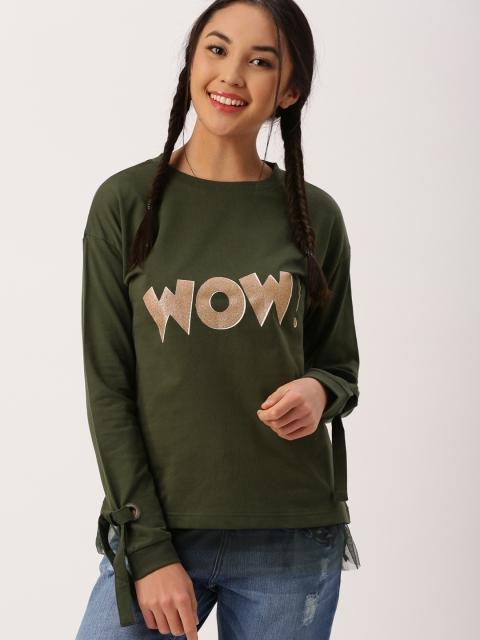 

DressBerry Women Olive Green Printed Sweatshirt