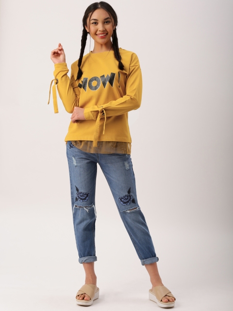 

DressBerry Women Mustard Yellow Printed Sweatshirt