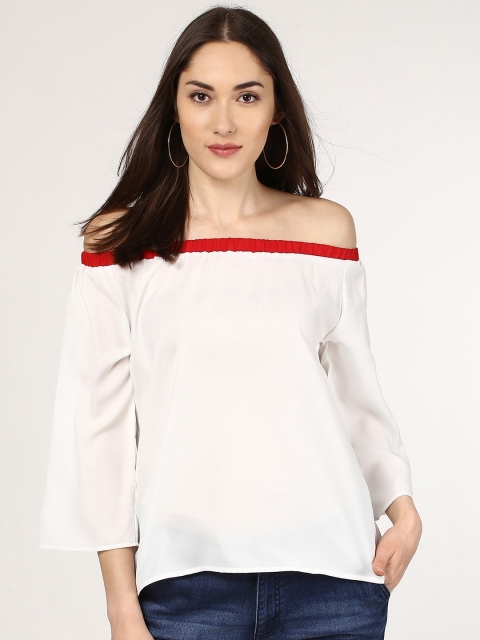 

SASSAFRAS Women Off-White Solid Bardot Top