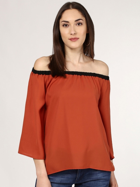 

SASSAFRAS Women Rust Brown Solid Bardot Top