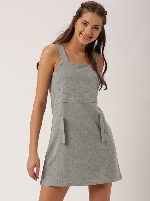 

DressBerry Women Grey Melange Solid Pinafore Dress