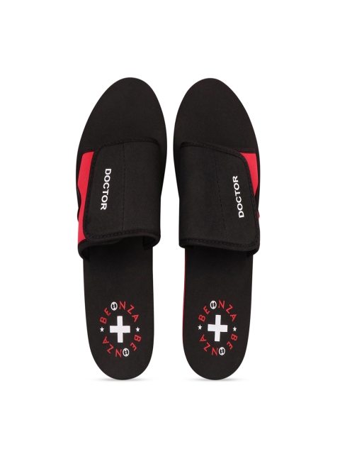 

BEONZA Women Black & Red Printed Sliders