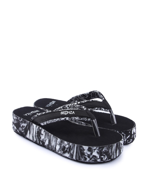 

BEONZA Women Black & White Printed Thong Flip-Flops