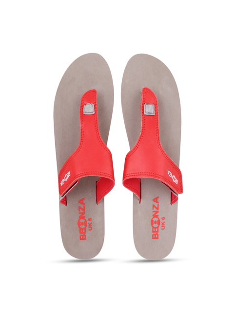 

BEONZA Women Grey & Red Printed Thong Flip-Flops