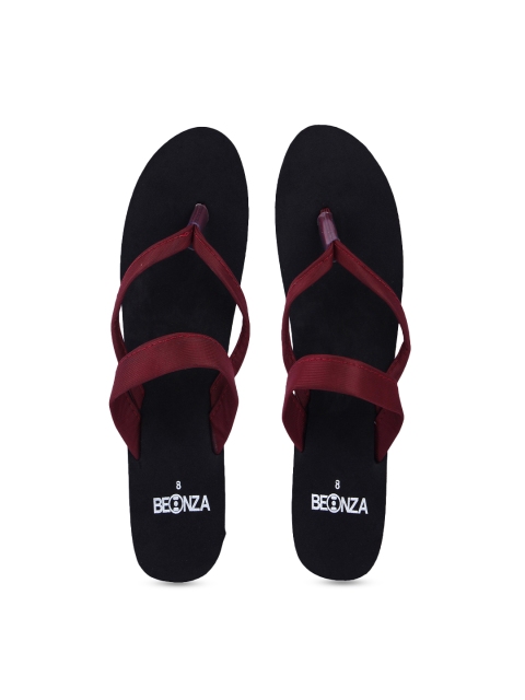 

BEONZA Women Maroon & Black Colourblocked Slip-On