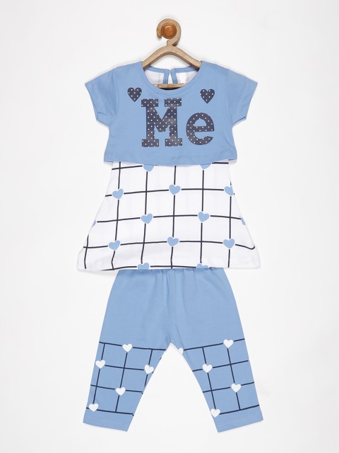 

V2 Value & Variety Girls Blue & White Printed Tunic with Pyjamas
