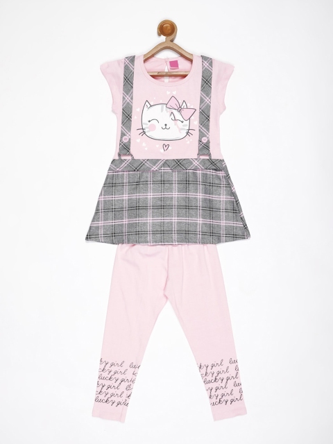 

V2 Value & Variety Girls Pink & Grey Printed Top with Leggings
