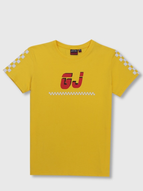 

Gini and Jony Boys Yellow & warm olive Applique T-shirt