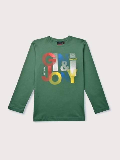 

Gini and Jony Boys Green Typography Printed Full Sleeves T-shirt