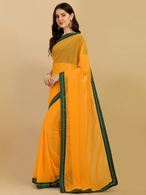 

PMD Fashion Yellow & Green Gotta Patti Pure Georgette Saree