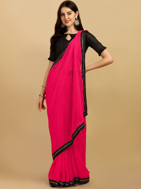 

PMD Fashion Pink & Black Gotta Patti Pure Georgette Saree